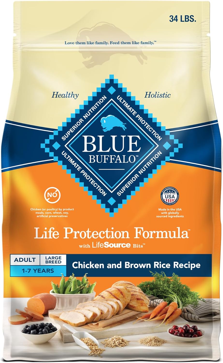 Blue Buffalo Life Protection Formula Large Breed Adult Dry Dog Food – 34 lb. Bag (Chicken & Brown Rice Recipe) (Available at Cure Venta)