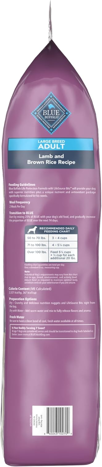 Blue Buffalo Life Protection Formula Large Breed Adult Dry Dog Food – 30 lb. Bag (Lamb & Brown Rice Recipe) (Available at Cure Venta)