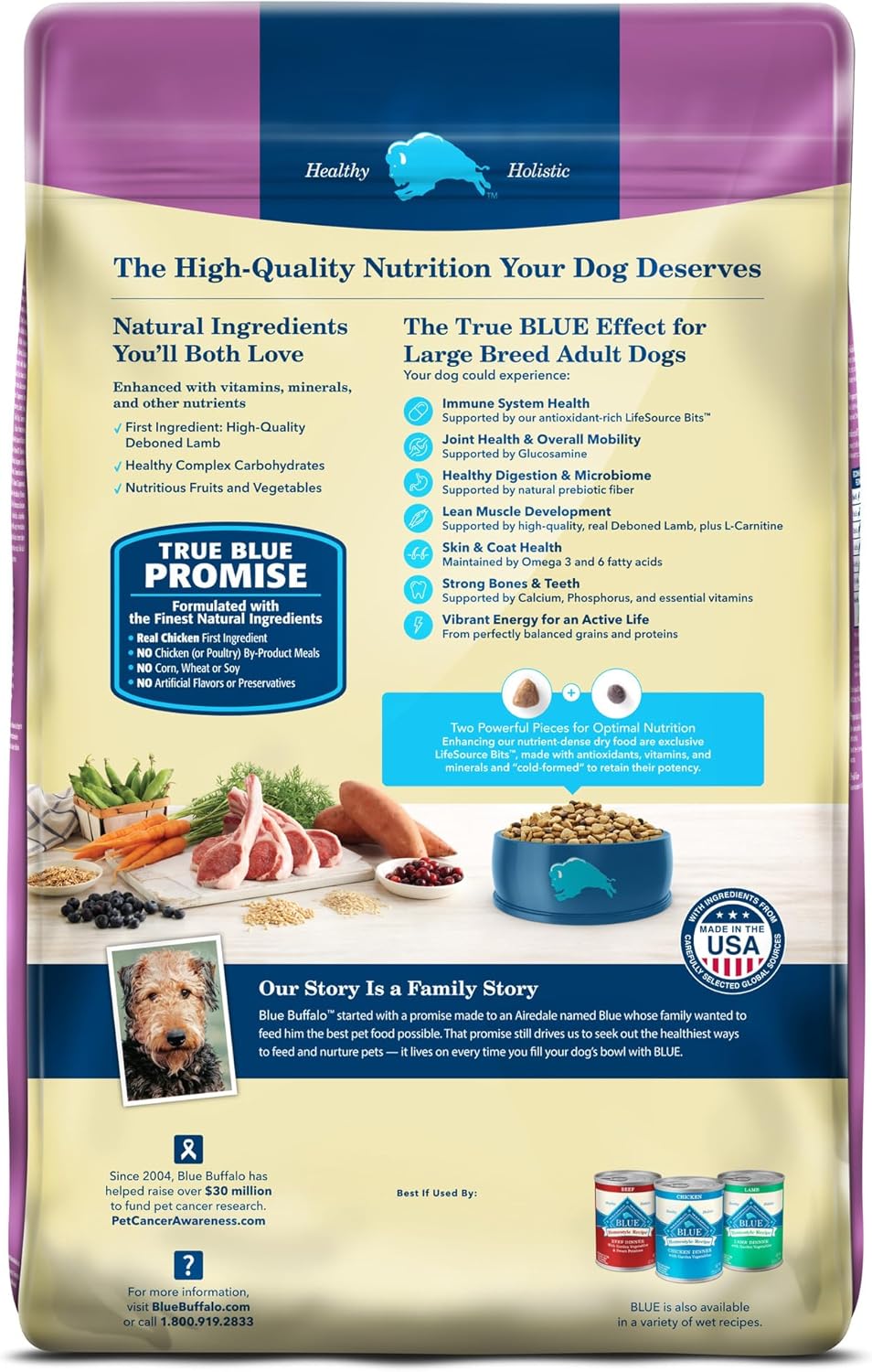 Blue Buffalo Life Protection Formula Large Breed Adult Dry Dog Food – 30 lb. Bag (Lamb & Brown Rice Recipe) (Available at Cure Venta)