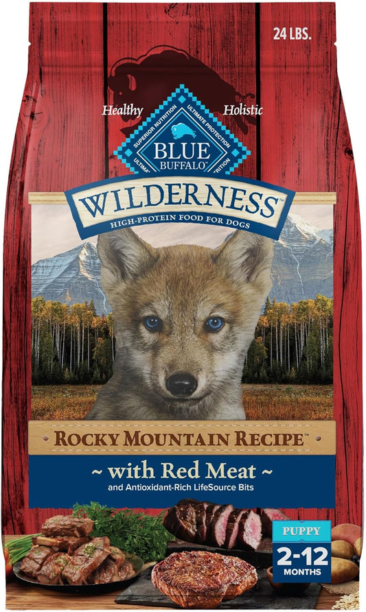 Blue Buffalo Wilderness High-Protein Rocky Mountain Recipe Puppy Dry Dog Food – 24 lb. Bag (Red Meat &amp; Grains) (Available at Cure Venta)