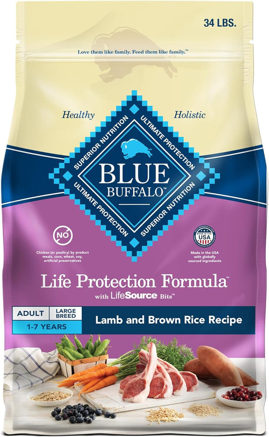 Blue Buffalo Life Protection Formula Large Breed Adult Dry Dog Food – 34 lb. Bag (Lamb &amp; Brown Rice Recipe) (Available at Cure Venta)