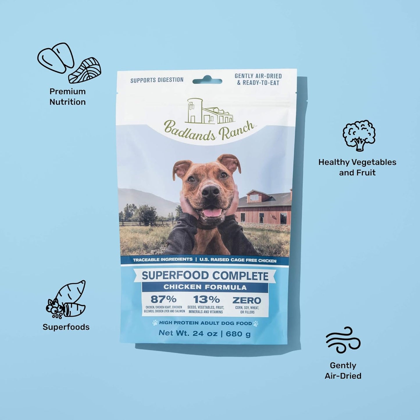 Superfood Complete Air-Dried Adult Dog Food – 24 oz. (Premium Chicken) by Katherine Heigl (Available at Cure Venta)