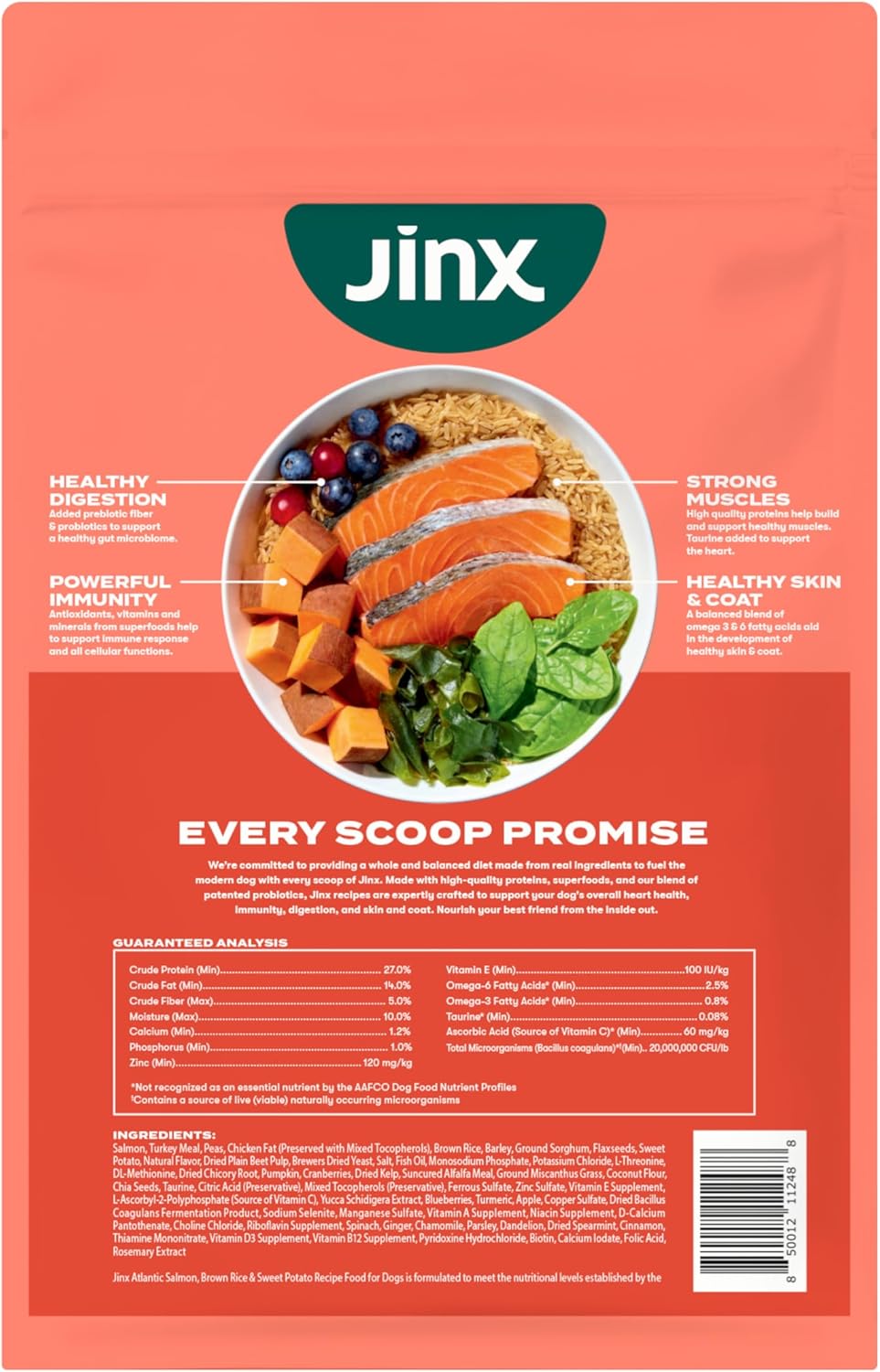 Jinx Premium Dry Dog Food, Real Salmon, Brown Rice & Sweet Potato Kibble with Superfoods & Probiotics, No Fillers, for All Lifestages, 11.5lb