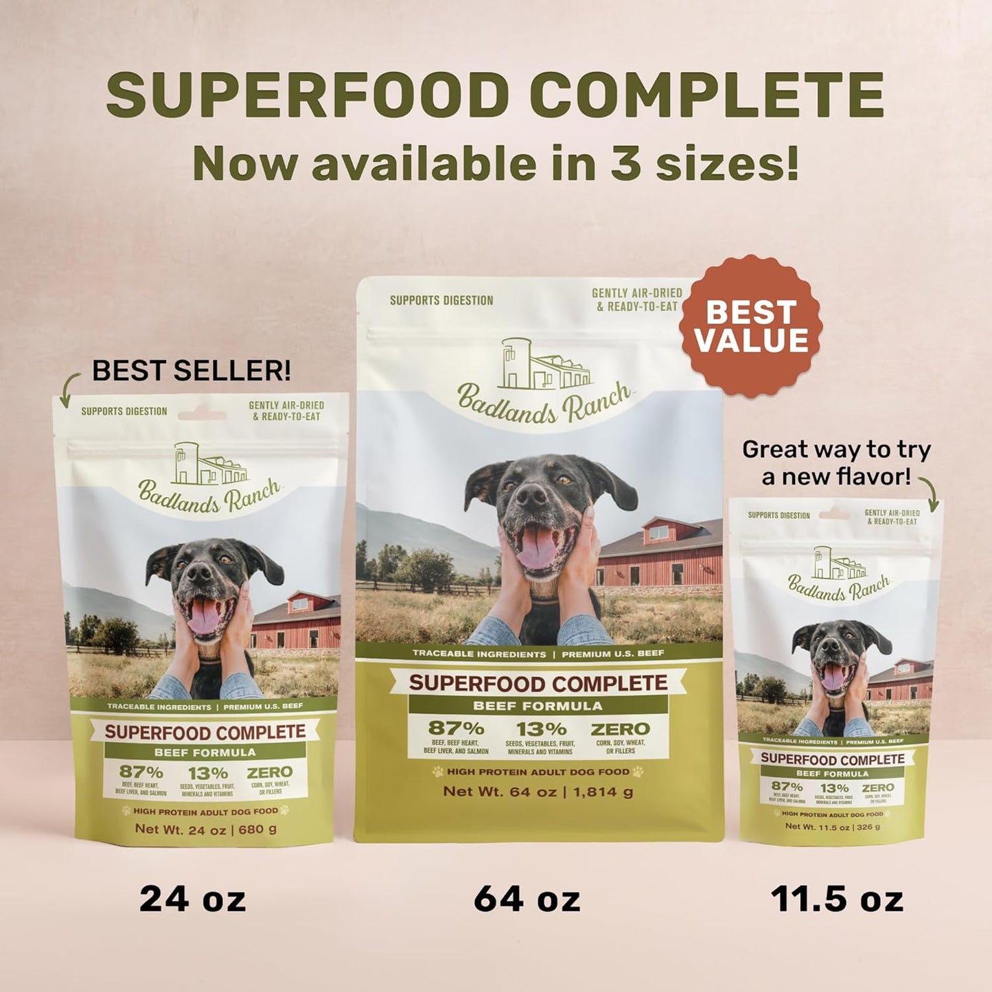 Superfood Complete Air-Dried Adult Dog Food – 11.5 oz. (Beef Formula) by Katherine Heigl (Available at Cure Venta)