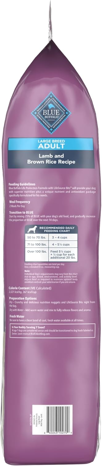 Blue Buffalo Life Protection Formula Large Breed Adult Dry Dog Food – 34 lb. Bag (Lamb &amp; Brown Rice Recipe) (Available at Cure Venta)