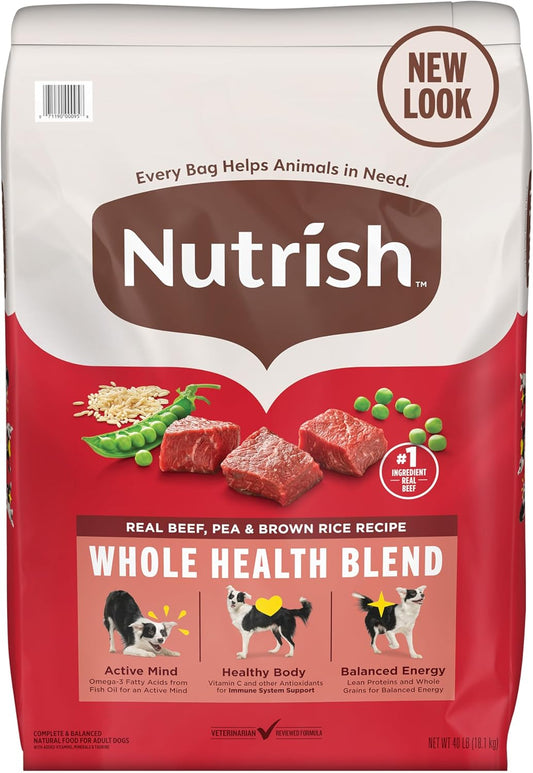 Nutrish Real Beef, Pea & Brown Rice Recipe Whole Health Blend Dry Dog Food, 40 lb. Bag, Packaging May Vary (Rachael Ray)