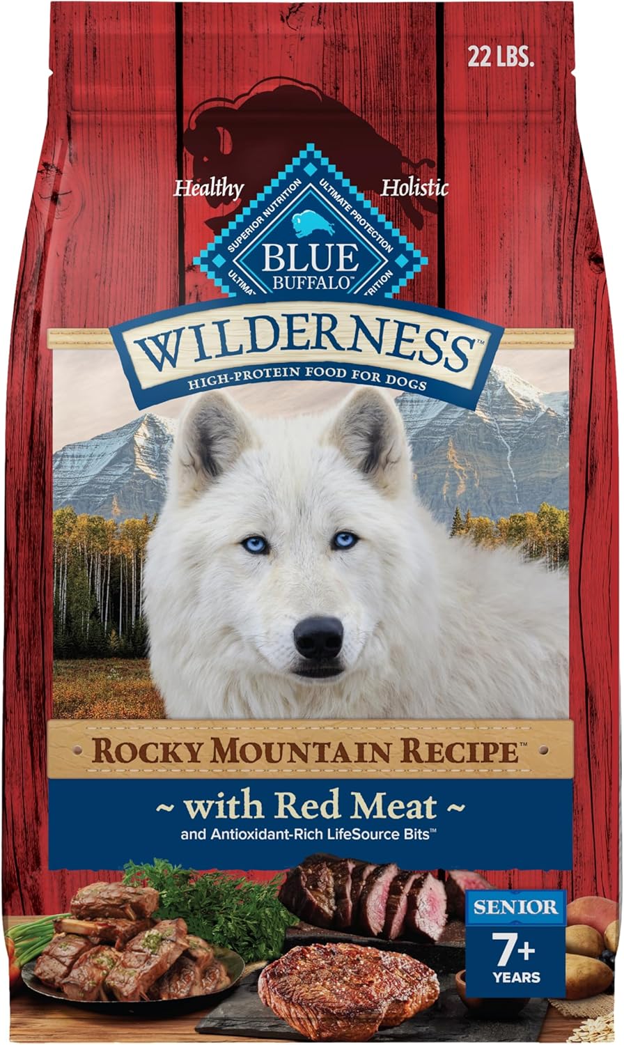 Blue Buffalo Wilderness Rocky Mountain Recipe High-Protein Senior Dry Dog Food – 22 lb. Bag (Red Meat) (Available at Cure Venta)