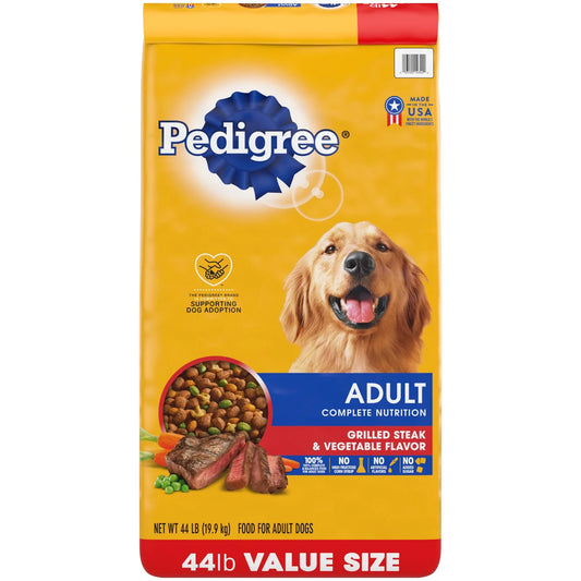 Pedigree Complete Nutrition Grilled Steak &amp; Vegetable Dry Dog Food for Adult Dogs – 44 lb. Bag (Available at Cure Venta)