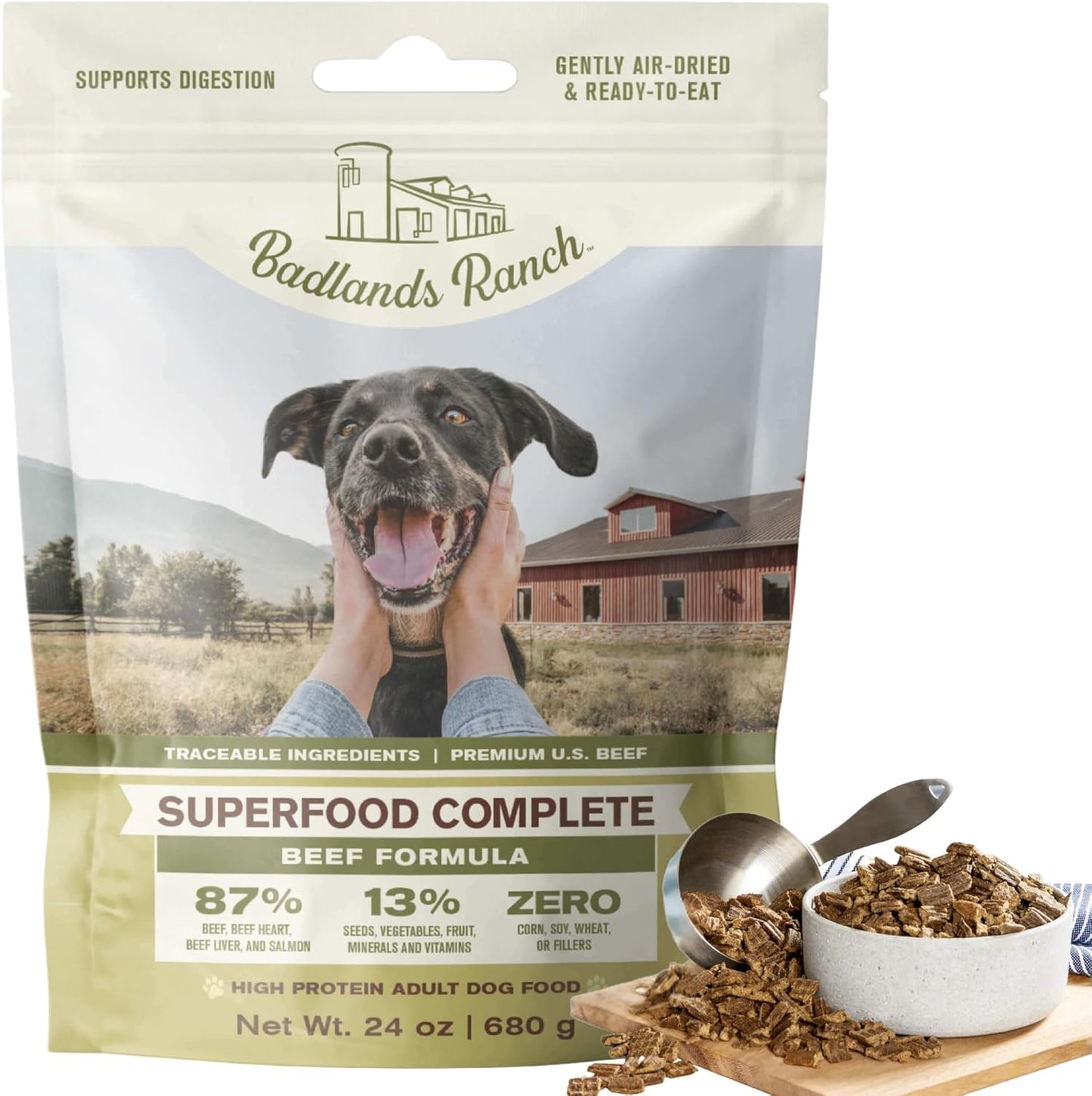 Badlands Ranch Superfood Complete Grain-Free Beef Air-Dried Dog Food – 24 oz. Bag (Available at Cure Venta)