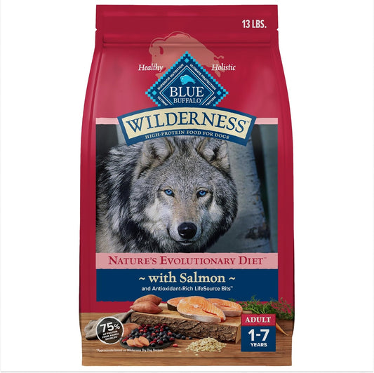 Blue Buffalo Wilderness Natural High-Protein Dry Food for Adult Dogs, Salmon Recipe, 28-lb. Bag