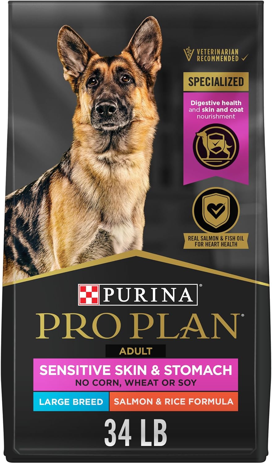 Purina Pro Plan Sensitive Skin and Stomach Dog Food Large Breed Salmon and Rice Formula - 34 lb. Bag