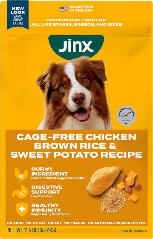 Jinx Premium Dry Dog Food, Chicken, Brown Rice, Sweet Potato Kibble, for All Lifestages, 11.5lb