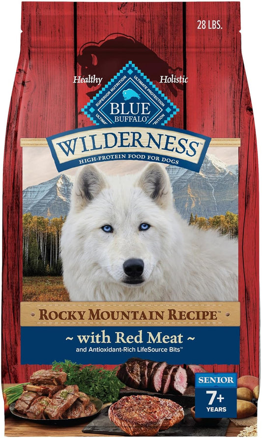 Blue Buffalo Wilderness Rocky Mountain Recipe High Protein, Natural Senior Dry Dog Food, Red Meat with Grain 28 lb Bag