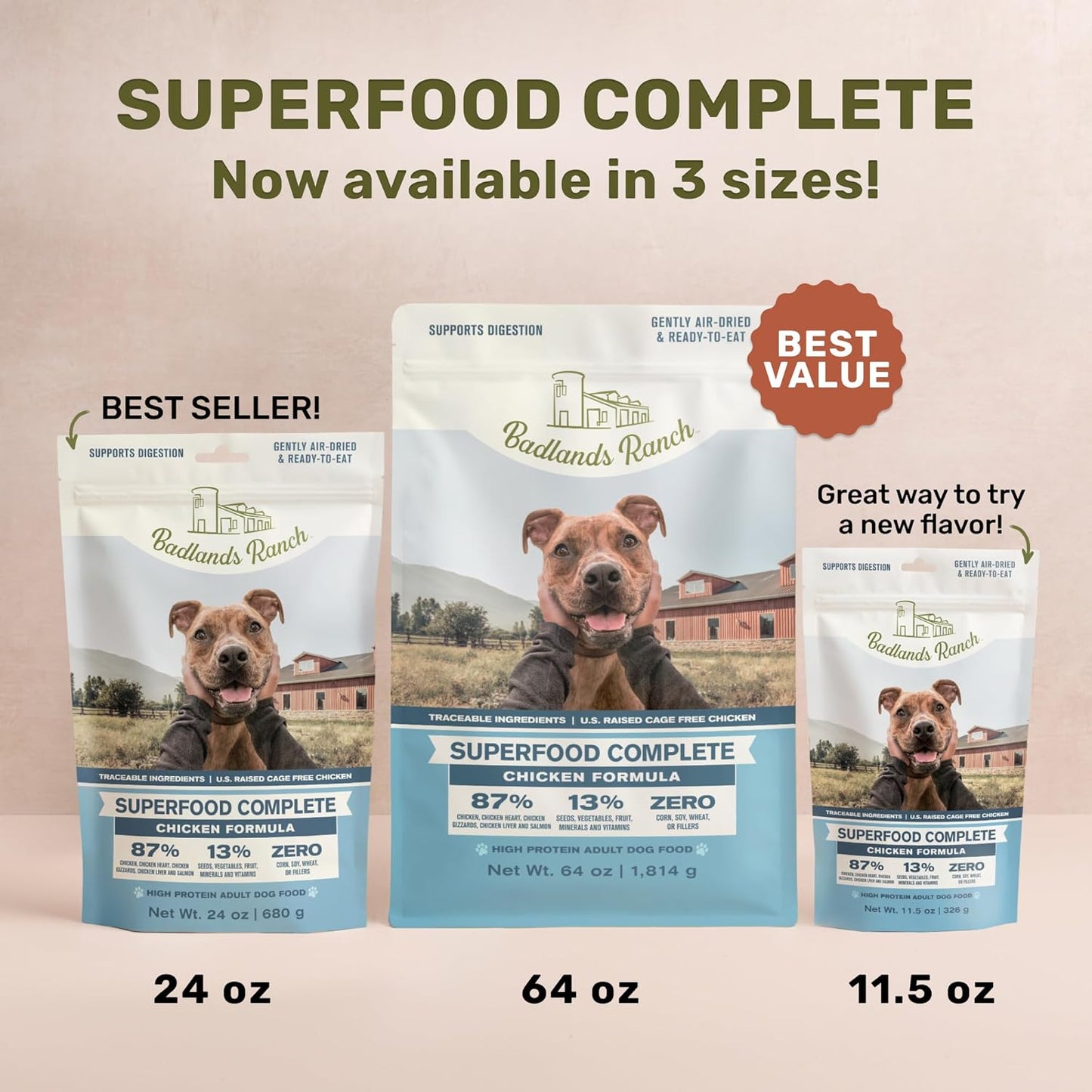 Superfood Complete Air-Dried Adult Dog Food – 11.5 oz. (Premium Chicken) by Katherine Heigl (Available at Cure Venta)