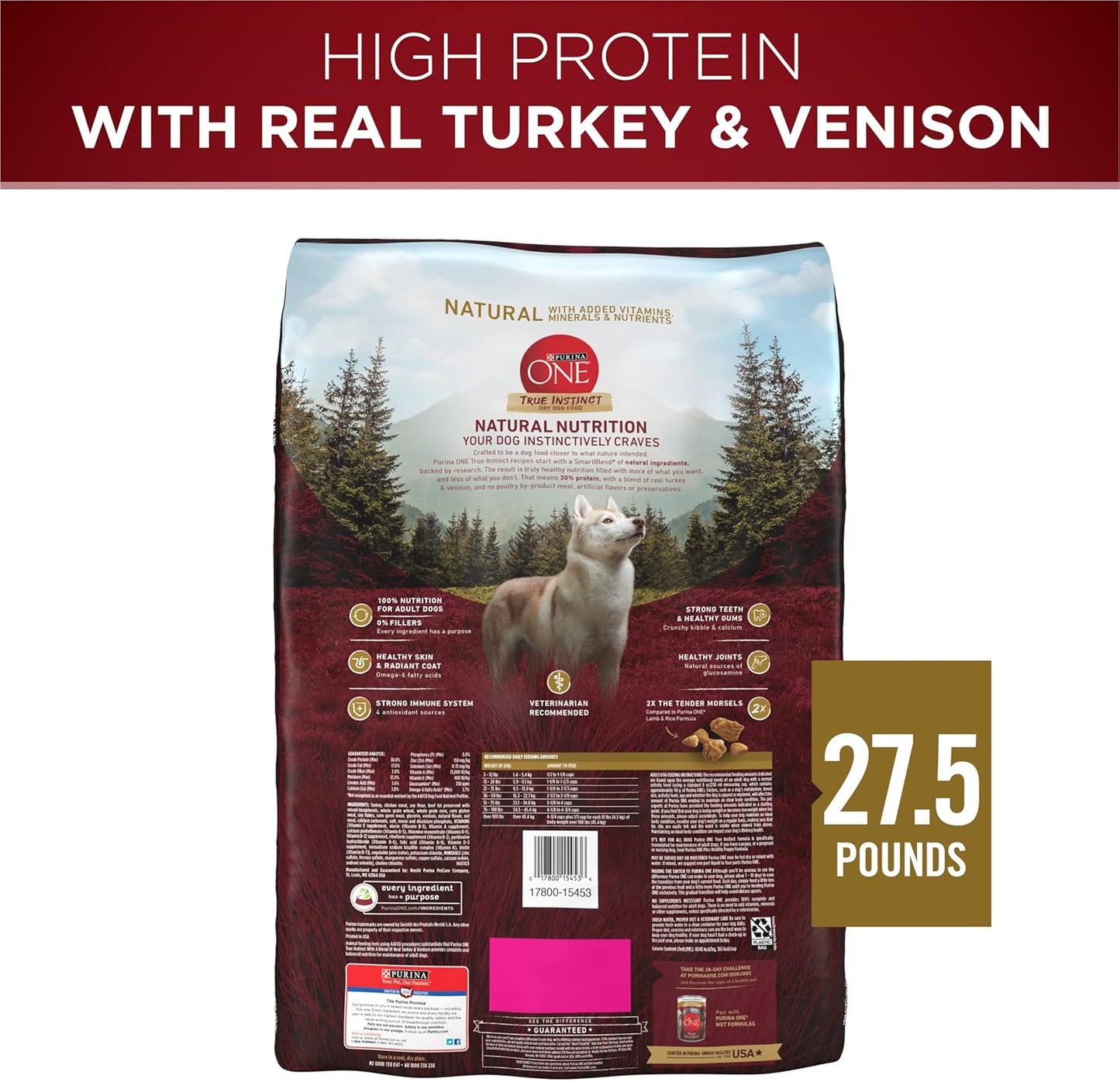 Purina ONE True Instinct With A Blend Of Real Turkey and Venison Dry Dog Food - 27.5 lb. Bag