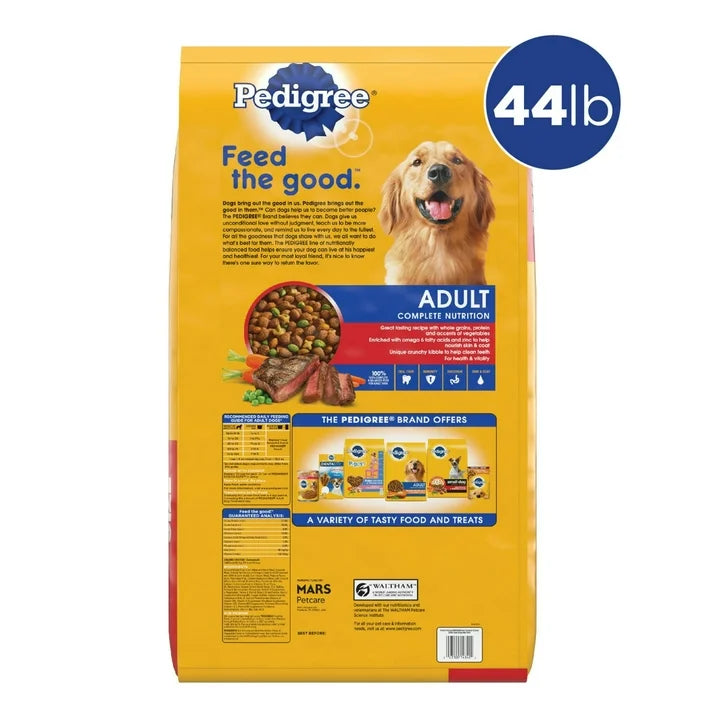 Pedigree Complete Nutrition Grilled Steak &amp; Vegetable Dry Dog Food for Adult Dogs – 44 lb. Bag (Available at Cure Venta)