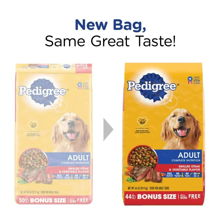 Pedigree Complete Nutrition Grilled Steak &amp; Vegetable Dry Dog Food for Adult Dogs – 44 lb. Bag (Available at Cure Venta)